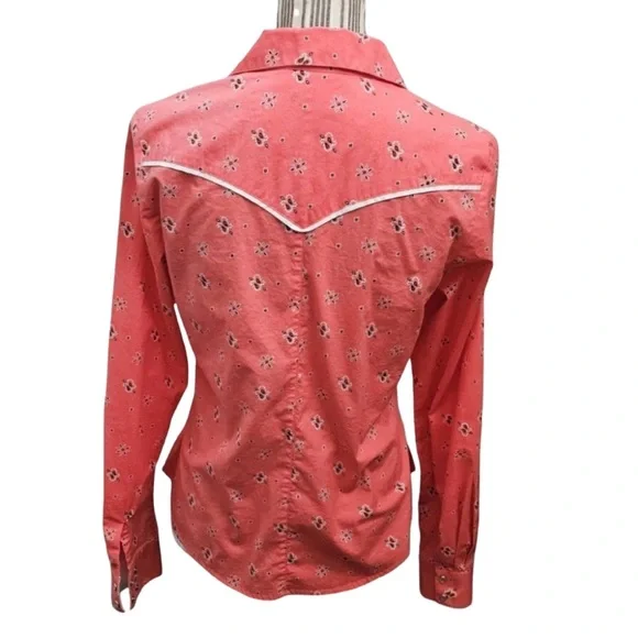 ROCKIES x Vintage Coral Bandana Print Pearl Snap Western Shirt Sz S Like New - Picture 4 of 12